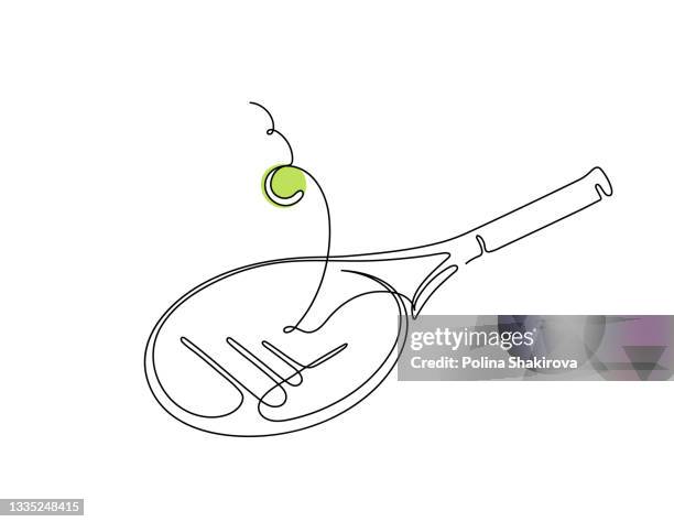 stockillustraties, clipart, cartoons en iconen met tennis racket one line vector illustration. - tennis ball