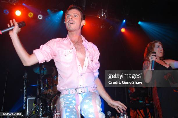 American Pop singers Jake Shears and Ana Matronic , both of the group Scissor Sisters, perform onstage at Irving Plaza, New York, September 10, 2004.