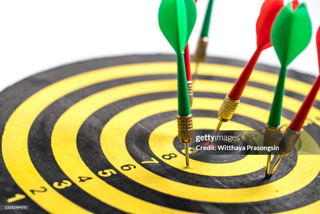 Darts arrows in the target center