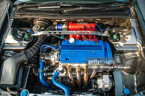 open hood on diesel engine modern car in detail - engine stock pictures, royalty-free photos & images