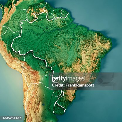 Brazil 3D Render Topographic Map Color Border Brazil 3D Render Topographic Map Color Border