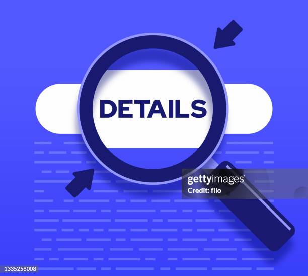 stockillustraties, clipart, cartoons en iconen met details magnifying glass fine print terms and conditions offer - focus