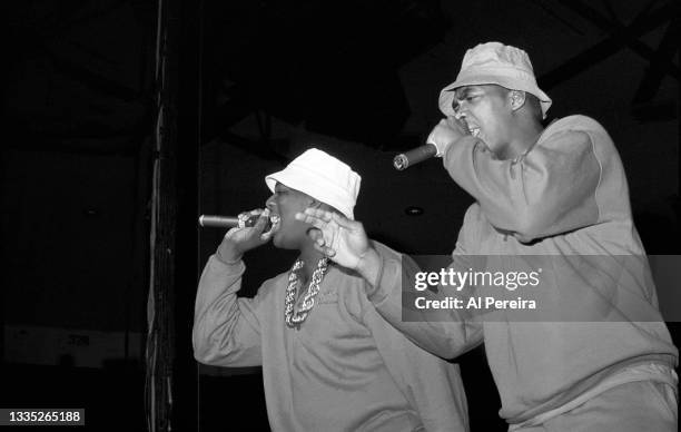 Parrish Smith and Erick Sermon of the hip hop group EPMD appear in concert at the Nassau Veteran's Memorial Coliseum on the "Run's House" Tour on...