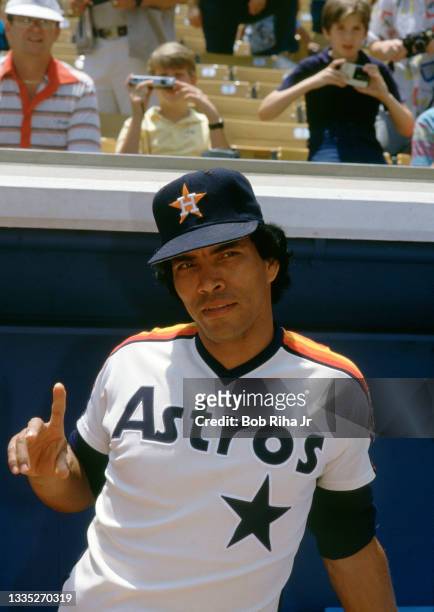 Houston Astros outfielder Jose Cruz before MLB playoff game against the Los Angeles Dodgers at Dodgers Stadium, June 6, 1985 in Los Angeles,...