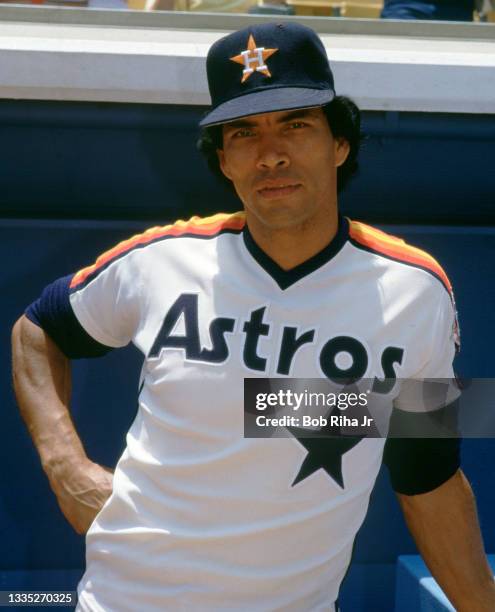 Houston Astros outfielder Jose Cruz before MLB playoff game against the Los Angeles Dodgers at Dodgers Stadium, June 6, 1985 in Los Angeles,...