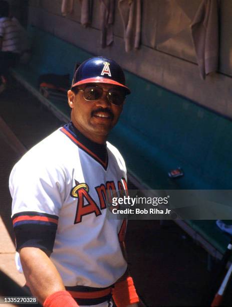 California Angels Reggie Jackson before MLB playoff game against the Toronto Bluejays, July 20, 1986 in Anaheim, California.