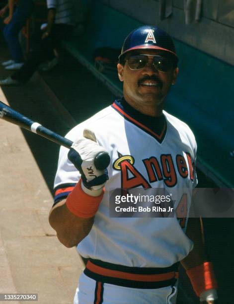 California Angels Reggie Jackson before MLB playoff game against the Toronto Bluejays, July 20, 1986 in Anaheim, California.