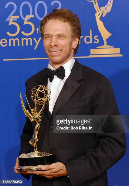 Emmy winner Jerry Bruckheimer backstage with his Emmy Award, September 21, 2003 in Los Angeles, California.