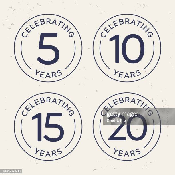 celebrating anniversary years badges - 10th anniversary badge stock illustrations