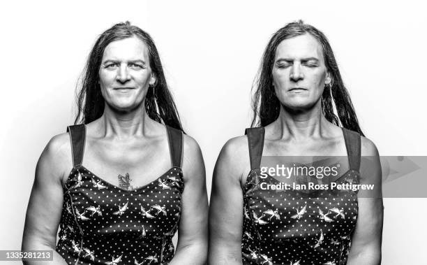 middle-aged woman, black and white double exposure - instant print black and white stock pictures, royalty-free photos & images