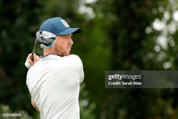 Daniel Berger of the United States plays his shot from the 16th tee during the second round of THE NORTHERN TRUST, the first event of the FedExCup...