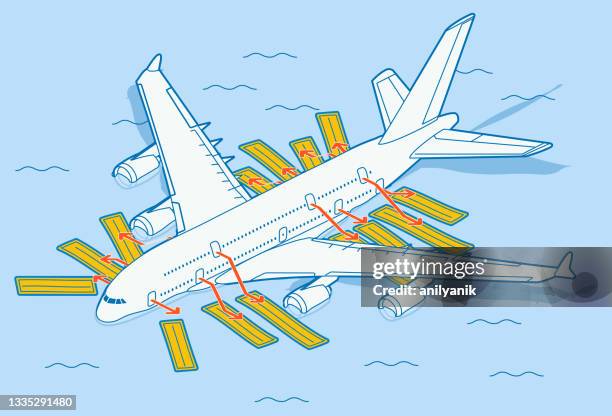 emergency exits - sea - emergency plane landing stock illustrations