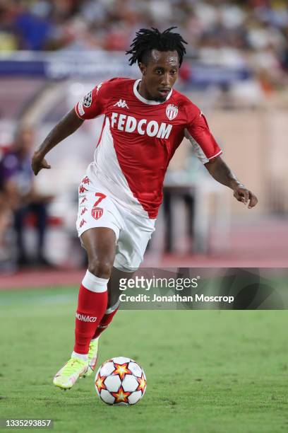 Gelson Martins of AS Monaco runs with the ball during the UEFA Champions League Play-Offs Leg One match between AS Monaco and Shakhtar Donetsk at on...