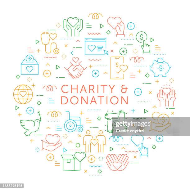 design element of charity and donation. pattern design with outline icons. colorful vector illustration - community involvement icon stock illustrations