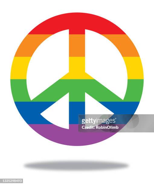 ilustraciones, imágenes clip art, dibujos animados e iconos de stock de símbolo de paz a rayas del arco iris - símbolo de la paz