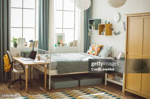 university dorm room - college apartment stock pictures, royalty-free photos & images