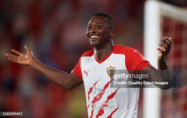 Umar Sadiq of UD Almeria reacts during the LaLiga Smartbank match between UD Almería and Real Oviedo at Municipal de Los Juegos Mediterraneos on...