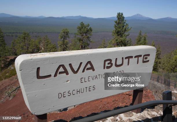 Vista point at the top of Lava Butte, a cinder cone volcano within the northern Lava Lands portion of the National Monument, is viewed on August 9...