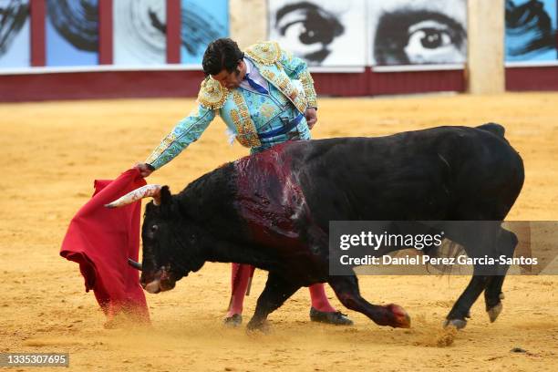 Spanish matador Morante de la Puebla during a 'Picassian' bullfight at the Malagueta bullring on August 20, 2021 in Malaga, Spain.