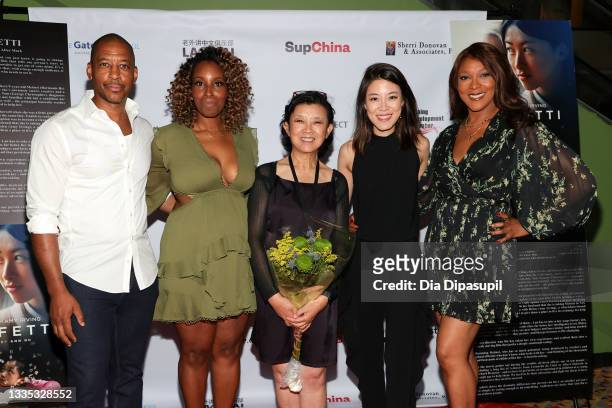 Joe Holt, DL Sams, writer/director Ann Hu, Yi Liu, and Robyn Payne attend the "Confetti" movie premiere at AMC Empire Times Square on August 20, 2021...