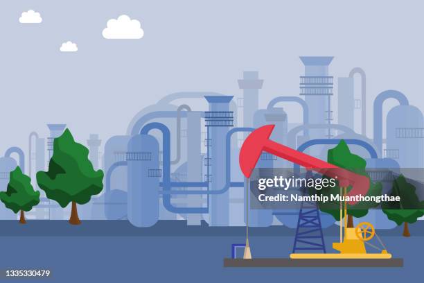 classic energy illustration concept shows the electrical submersible pump with the oil and gas processing plants in petroleum industry for making the industry background. - classic gas pump fotografías e imágenes de stock