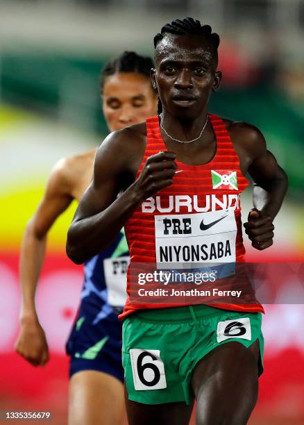 Francine Niyonsaba of Burundi runs the 2 Mile race during the 2021 Prefontaine Classic at Hayward Field on August 20, 2021 in Eugene, Oregon.
