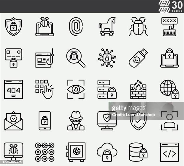 internet security , cyber, network line icons - computer virus stock illustrations