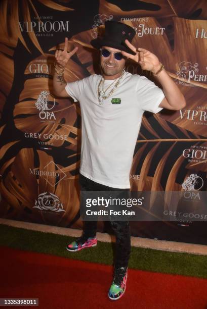 Street Painter Alec Monopoly aka Alec Andon attends the Alec Monopoly X Belart After Party at VIP Room Saint Tropez on August 20, 2021 in Saint...