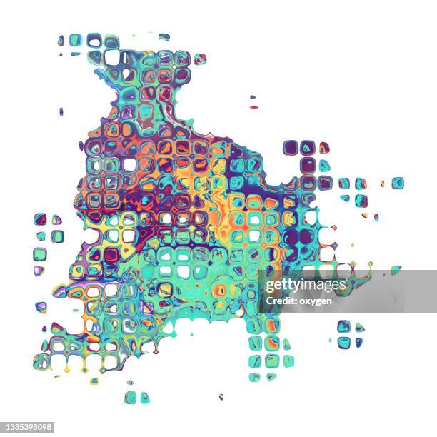 abstract spoted wave blob motion curves composition multi colored fluid white background - chemical reaction stock pictures, royalty-free photos & images