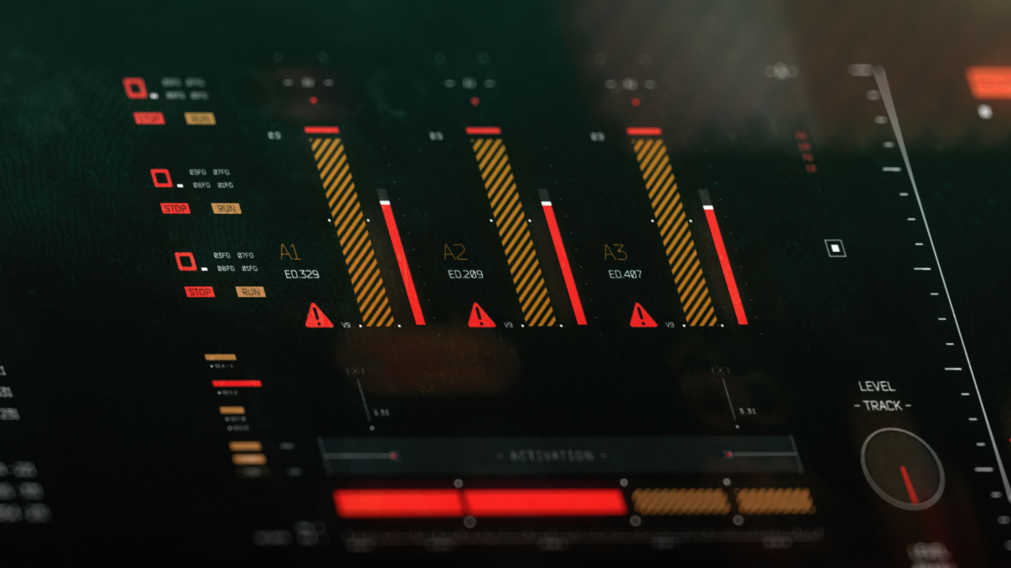 Computer futuristic digital HUD software interface with a control system, as well as a set of sensors for measuring environmental parameters. Computer futuristic digital HUD software interface with a control system, as well as a set of sensors for measuring environmental parameters.
