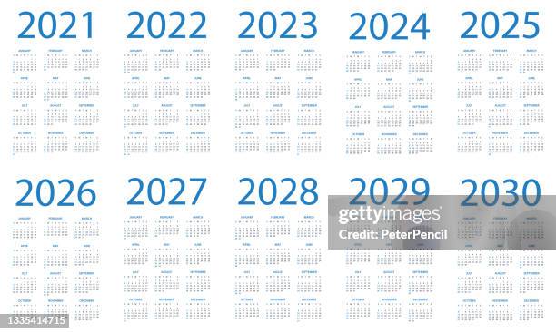 illustrations, cliparts, dessins animés et icônes de calendrier 2021 2022 2023 2024 2025 206 2027 2028 2029 2030 - illustration de la mise en page symple. la semaine commence le dimanche. calendrier fixé pour 2020 2021 2022 2023 2024 2025 2026 2027 2028 2029 ans - 2020 2029