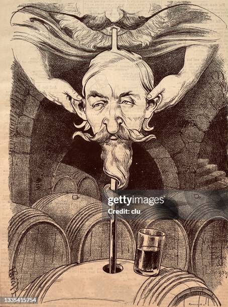 ilustraciones, imágenes clip art, dibujos animados e iconos de stock de dios le da al hombre los ingredientes adecuados para su destilería - whisky