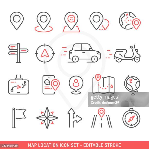 map location icon set editable stroke vector design. - map point vector stock illustrations