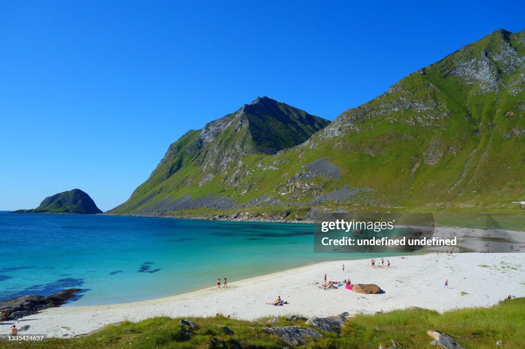 Haukland Beach Aerial View From Mannen Summit In Lofoten Islands Norway haukland-beach-aerial-view-from-mannen-summit-in-lofoten-islands-norway