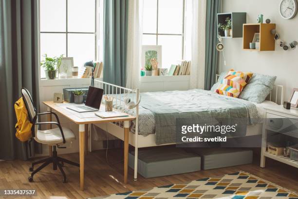 university dorm room - college apartment stock pictures, royalty-free photos & images