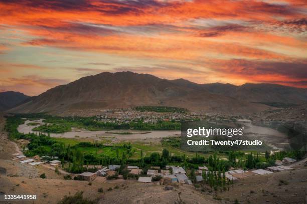 beautiful sunset view of kargil city the second largest town in ladakh, india - jammu and kashmir bildbanksfoton och bilder