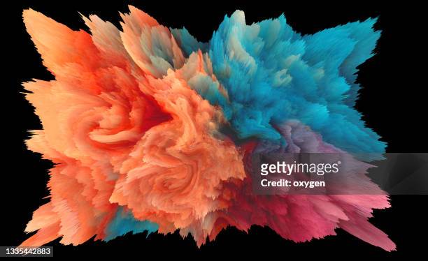 colored powder explosion speed motion radial orange blue abstract on black background - bombing stock-fotos und bilder