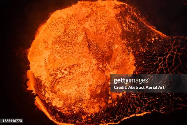 birds-eye view showing magma inside fagradalsfjall volcano, reykjanes peninsula, iceland - caldera stock pictures, royalty-free photos & images