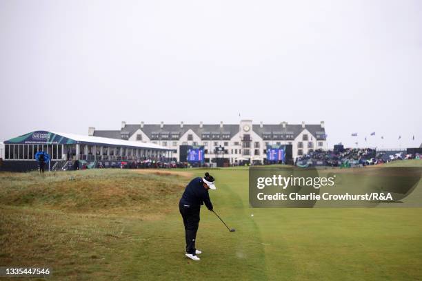 Lizette Salas of the United States plays her second shot on the eighteenth hole during Day Three of the AIG Women's Open at Carnoustie Golf Links on...