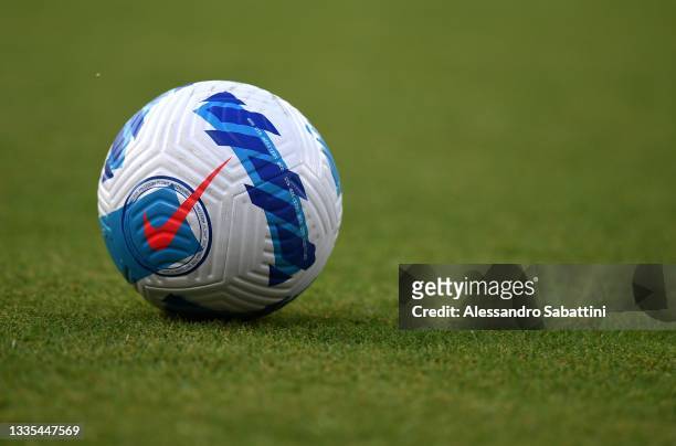 The official Nike ball is seen during the Serie A match between Hellas Verona FC v US Sassuolo at Stadio Marcantonio Bentegodi on August 21, 2021 in...