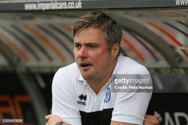Rochdale manager Robbie Stockdale looks on prior to the Sky Bet League Two match between Northampton Town and Rochdale at Sixfields on August 21,...