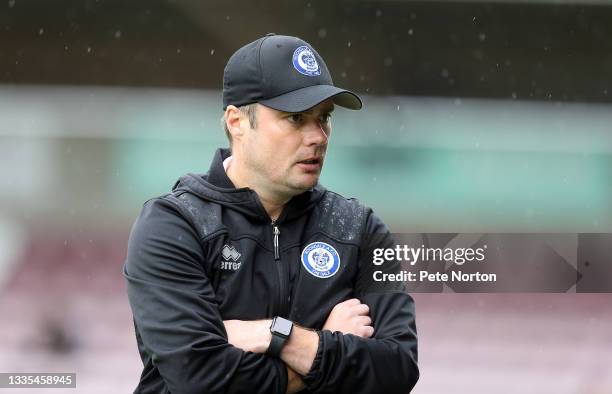 Rochdale manager Robbie Stockdale looks on during the Sky Bet League Two match between Northampton Town and Rochdale at Sixfields on August 21, 2021...