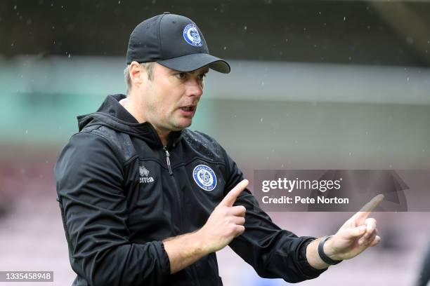 Rochdale manager Robbie Stockdale looks on during the Sky Bet League Two match between Northampton Town and Rochdale at Sixfields on August 21, 2021...