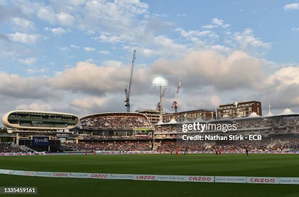 General view of play during The Hundred Final match between Birmingham Phoenix Men and Southern Brave Men at Lord's Cricket Ground on August 21, 2021...