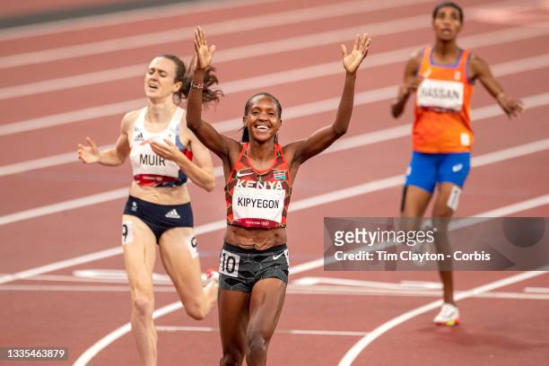 August 6: Faith Kipyegon of Kenya winning the gold medal, Laura Muir of Great Britain winning the silver medal and Sifan Hassan of the Netherlands...