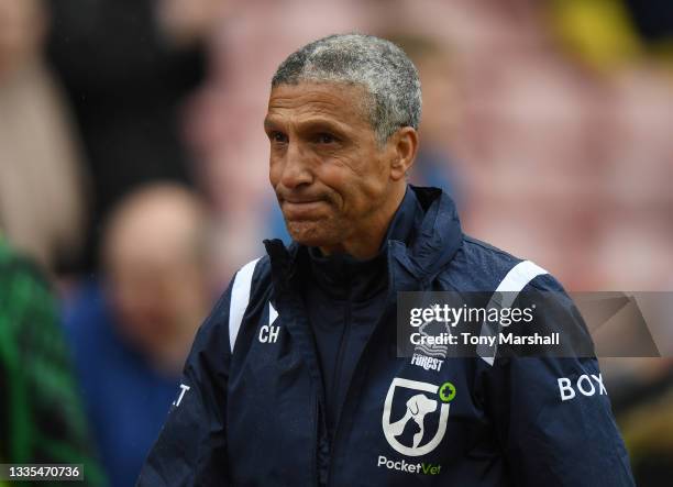 Nottingham Forest Manager Chris Hughton during the Sky Bet Championship match between Stoke City and Nottingham Forest at Bet365 Stadium on August...