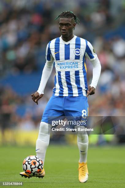 Yves Bissouma of Brighton & Hove Albion on the ball during the Premier League match between Brighton & Hove Albion and Watford at American Express...