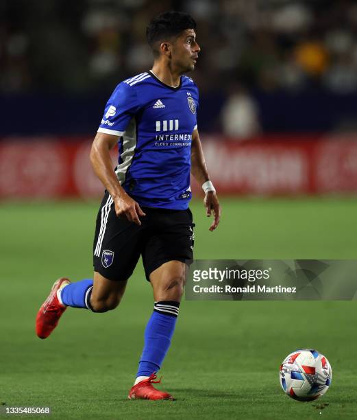 Luciano Abecasis of San Jose Earthquakes in the first half at Dignity Health Sports Park on August 20, 2021 in Carson, California.