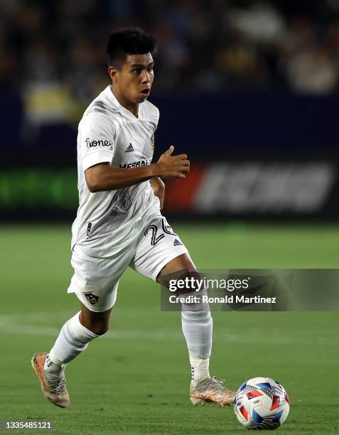 Efrain Alvarez of Los Angeles Galaxy in the first half at Dignity Health Sports Park on August 20, 2021 in Carson, California.