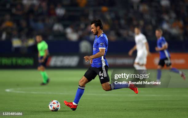 Oswaldo Alanis of San Jose Earthquakes at Dignity Health Sports Park on August 20, 2021 in Carson, California.